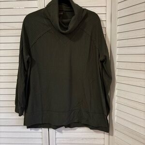 Lou & Grey Olive Green Waffle Knit Cowl Neck Top | Size Medium